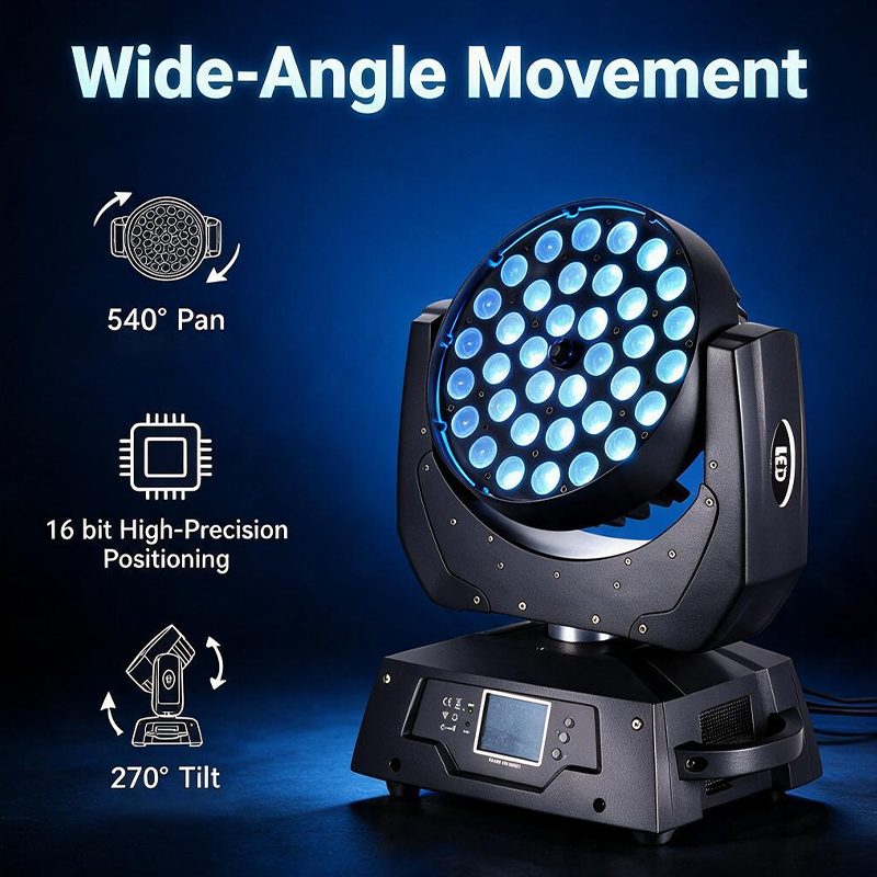Igracelite 36x18W LED Moving Head Light RGBWAUV 6in1 Zoom Beam Stage Lighting Fixture DMX512 16CH Moving Head with Pan/Tilt, Strobe, Linear Dimmer for DJ Club Events