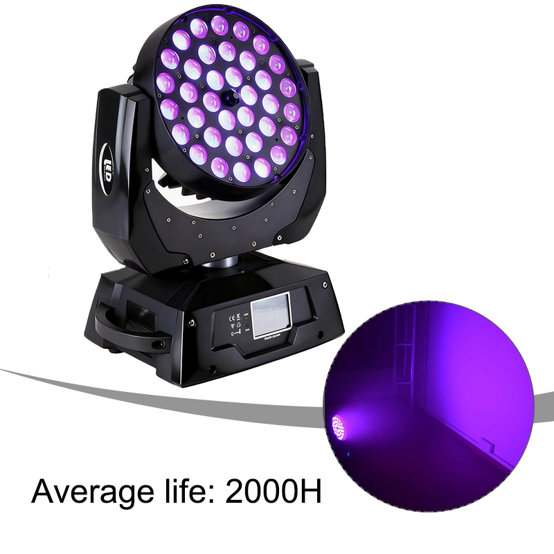 Igracelite 36x18W LED Moving Head Light RGBWAUV 6in1 Zoom Beam Stage Lighting Fixture DMX512 16CH Moving Head with Pan/Tilt, Strobe, Linear Dimmer for DJ Club Events
