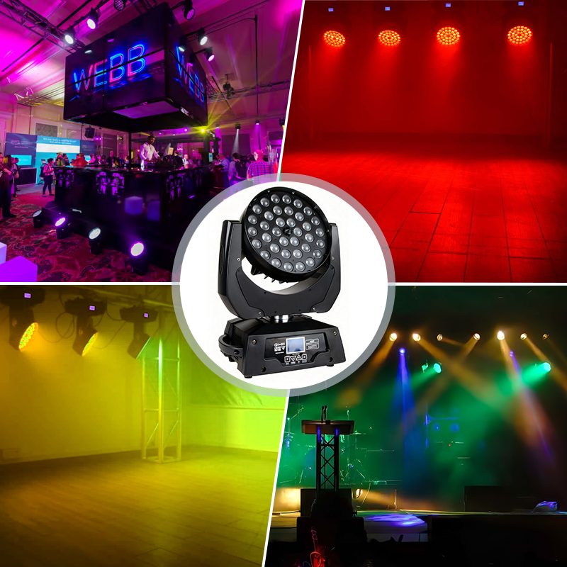 Igracelite 36x18W LED Moving Head Light RGBWAUV 6in1 Zoom Beam Stage Lighting Fixture DMX512 16CH Moving Head with Pan/Tilt, Strobe, Linear Dimmer for DJ Club Events