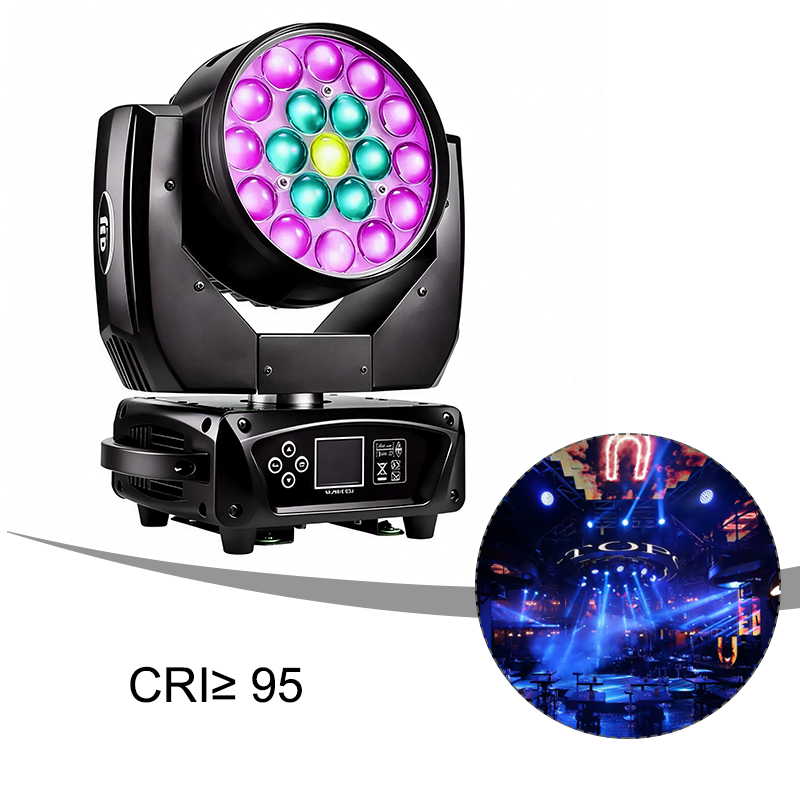 Igracelite 19×15W RGBW Wash LED Moving Head Light, DMX512 15/23CH Stage Lighting Fixture with Zoom, 540° Pan 280° Tilt, Strobe & Color Mixing