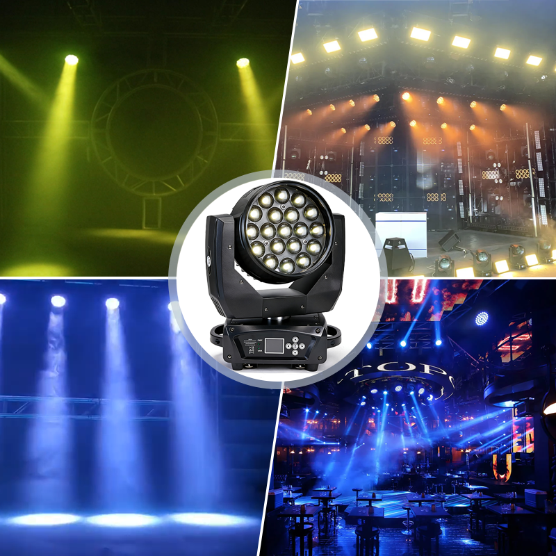 Igracelite 19×15W RGBW Wash LED Moving Head Light, DMX512 15/23CH Stage Lighting Fixture with Zoom, 540° Pan 280° Tilt, Strobe & Color Mixing