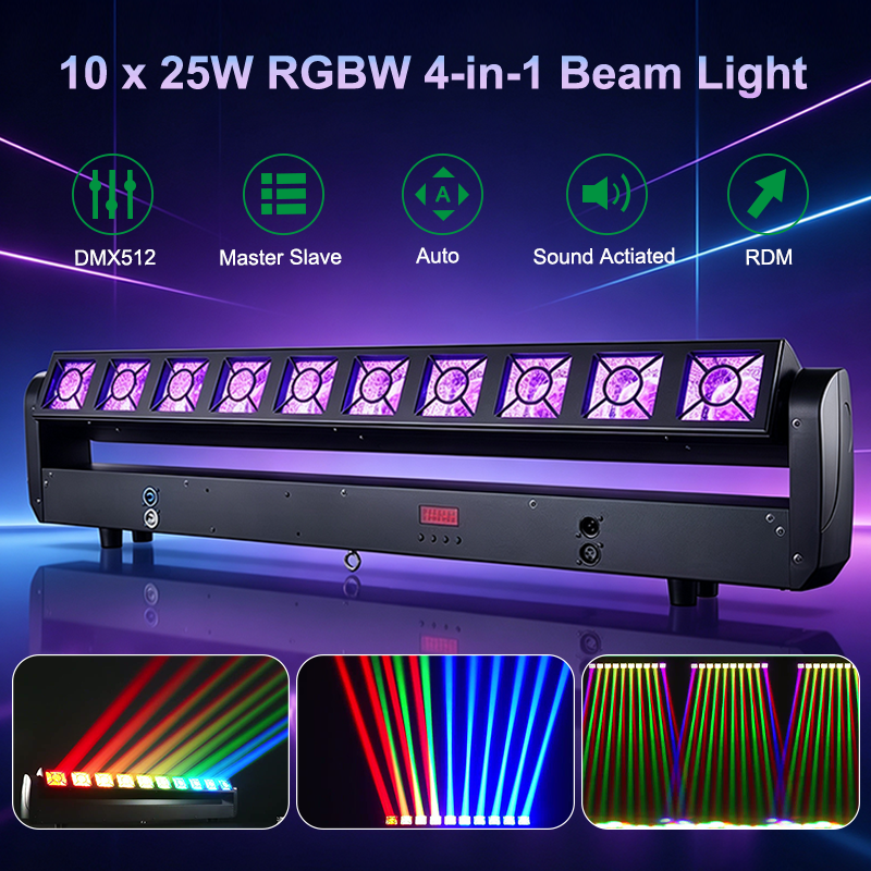 Igracelite 350W 2-in-1 LED Stage Light with 10x25W RGBW Beam & 160x0.3W RGBYA Wash, DMX512 Sound-Active Auto Control for DJ Disco Party Lighting