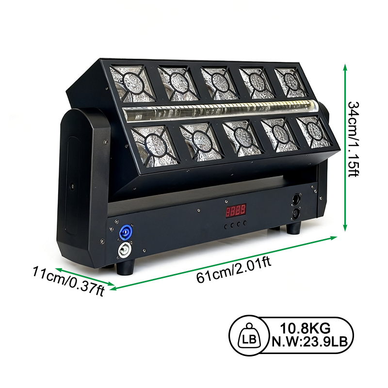 Igracelite 350W Beam Moving Head Light 3-in-1: Beam Wash Strobe with 10x25W RGBW Beam, 160x0.3W RGBYA Wash & 96x1W Strobe LEDs for DJ Club Stage Lighting