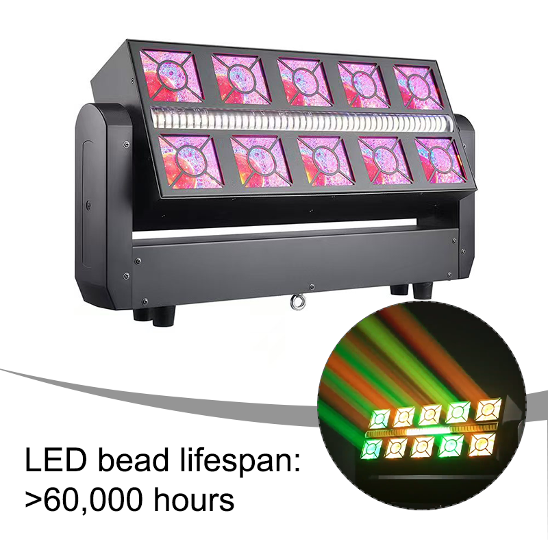 Igracelite 350W Beam Moving Head Light 3-in-1: Beam Wash Strobe with 10x25W RGBW Beam, 160x0.3W RGBYA Wash & 96x1W Strobe LEDs for DJ Club Stage Lighting