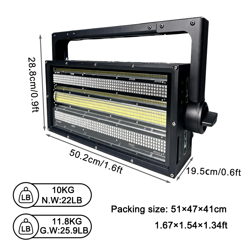 Igracelite IP65 Waterproof 550W RGB LED Strobe Light with DMX512 Control, Color Mixing and Oscillating Effects for Professional DJ, Stage, Party, Club Lighting