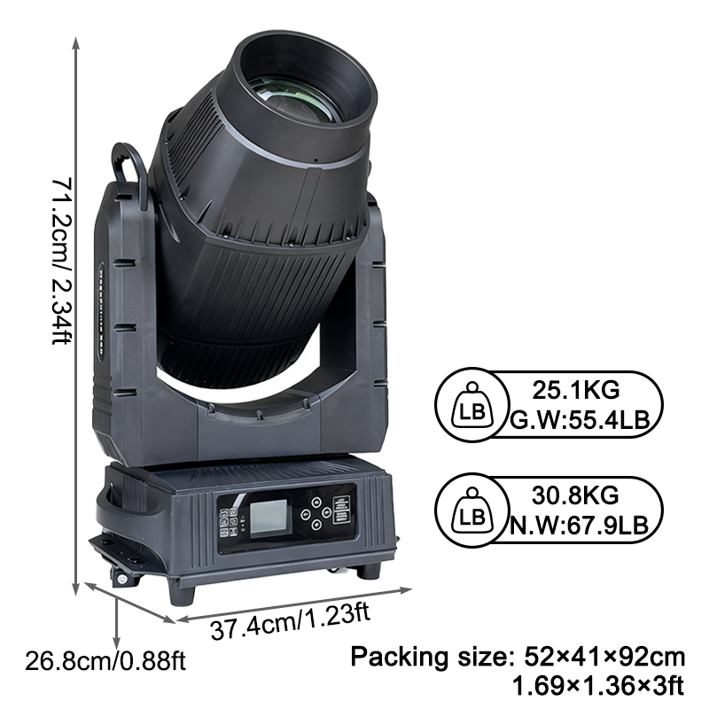 Igracelite 550W LED Moving Head BSW CMY, IP66 Outdoor, 2°-35° Motorized Zoom, 6-Facet Prism for Stage & Events