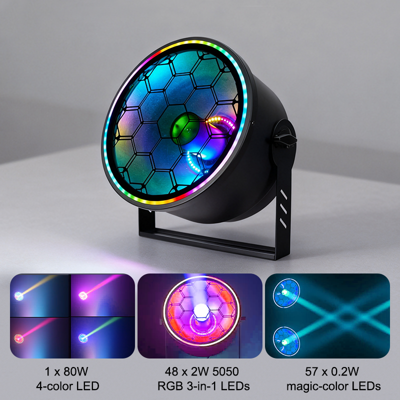 Igracelite 300W RGBW LED Beam Light, 80W Center LED, RGB Auxiliary Ring & Magic-Color Ring, DMX512, Sound Active for Stage & Events