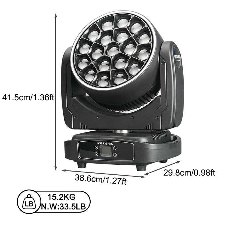 Igracelite 800W Zoom LED Moving Head, 19 RGBW + 52 RGB LEDs, Wash, Gobo & Rotation, DMX512/RDM for Stage & Events