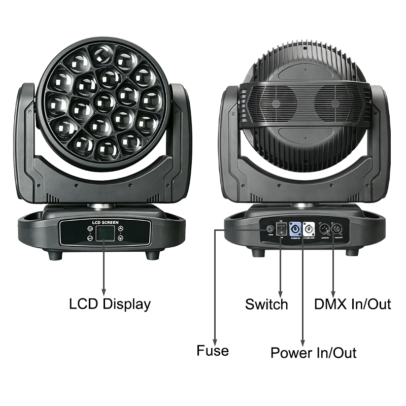 Igracelite 800W Zoom LED Moving Head, 19 RGBW + 52 RGB LEDs, Wash, Gobo & Rotation, DMX512/RDM for Stage & Events