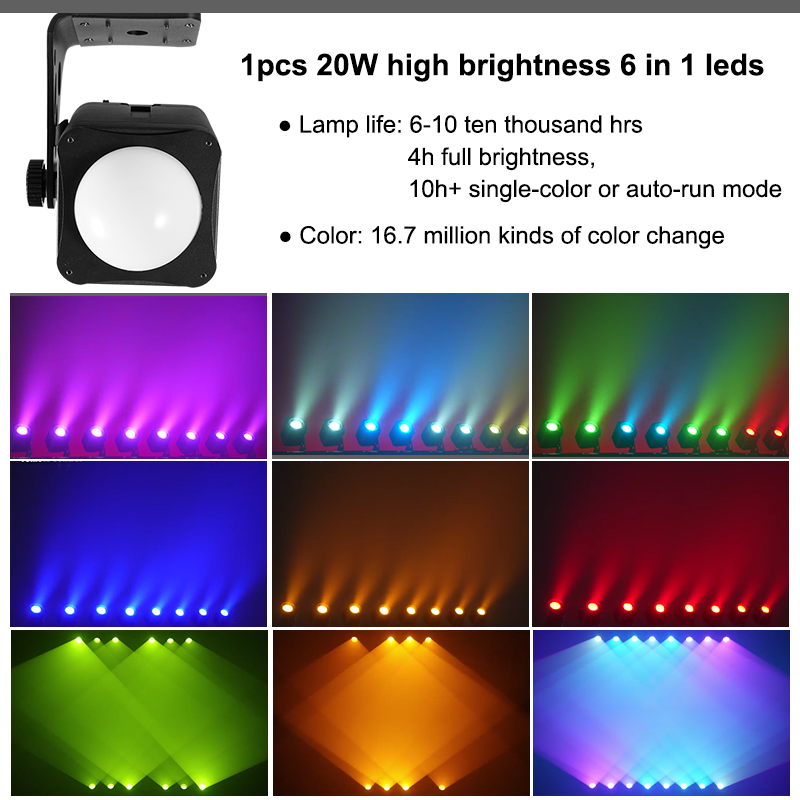 Igracelite 20W IP65 Battery-Powered LED Uplight with RGBWAUV 6-in-1 LED and DMX512 Control