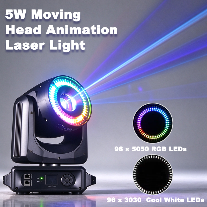 Igracelite 5W Moving Head Animation Laser Light with RGB and Cool White LED Wash for Indoor Stages and Clubs