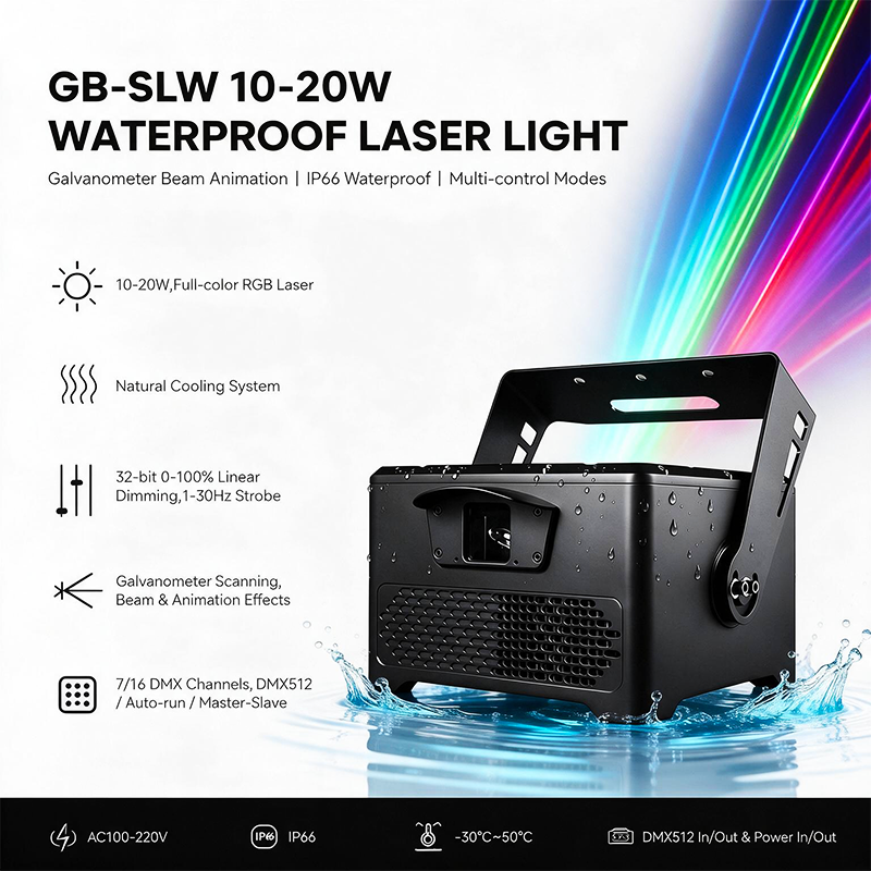 Igracelite 10W/15W/20W IP66 Waterproof Laser Light with RGB Beam and Animation Effects for Outdoor Stages