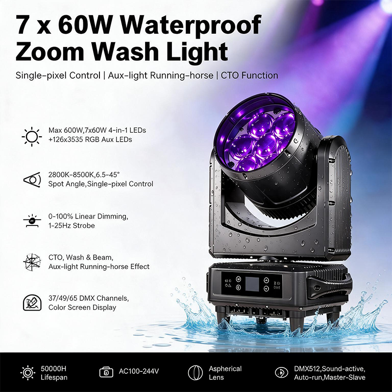 Igracelite 7x60W IP65 LED Moving Head with Beam and Wash Effects for Outdoor Stages