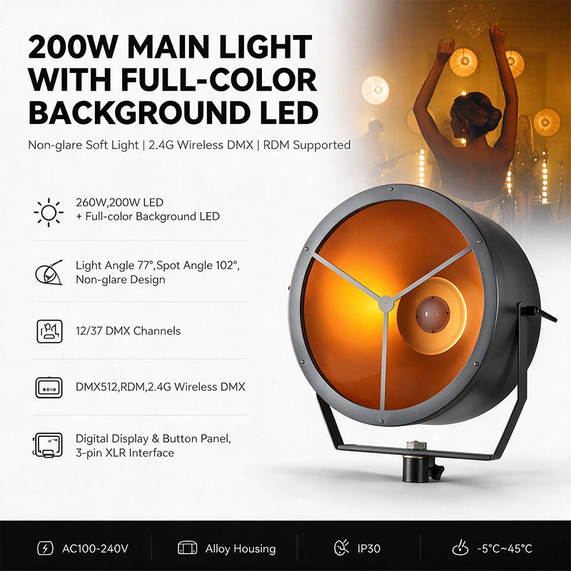 Igracelite 260W Retro Light with Full-Color LED Lighting for Indoor Stages