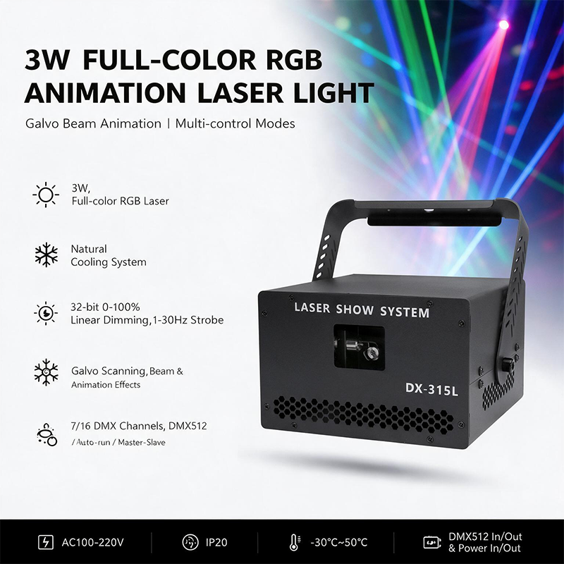 Igracelite 3W Animation Laser Light with Full-Color RGB Beam Effects for Indoor Stages