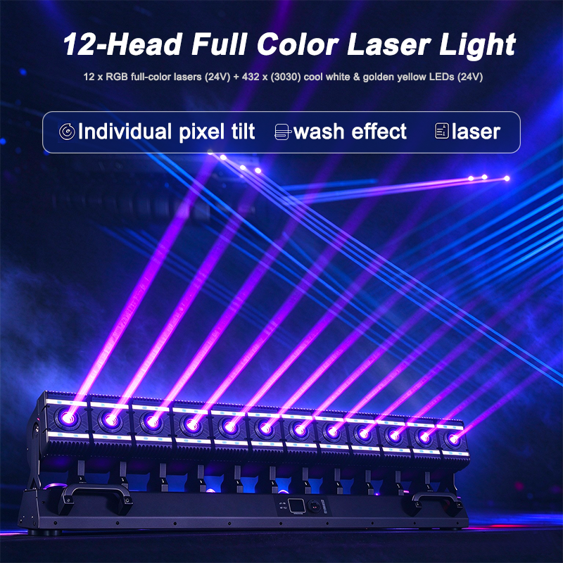 Igracelite 210W 12 Head Moving Head Laser with 12 RGB Lasers and LED Wash for Indoor Stages
