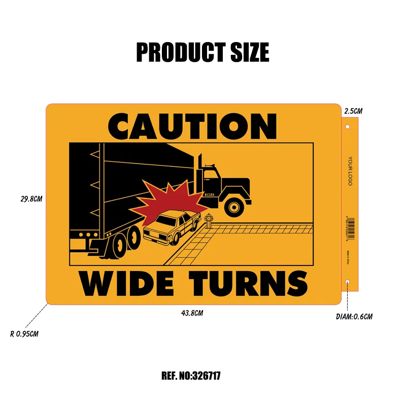 Caution Wide Turns Truck Decal with Truck and Car Graphic Driving ...