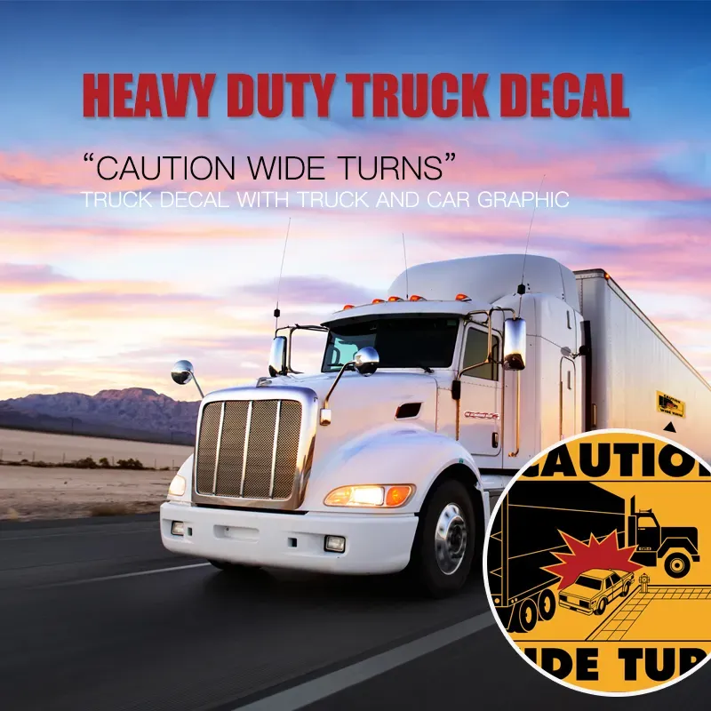 Caution Wide Turns Truck Decal with Truck and Car Graphic Driving Warning Decals Wide Turns Sticker