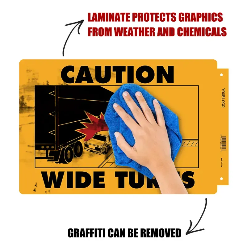 Caution Wide Turns Truck Decal with Truck and Car Graphic Driving Warning Decals Wide Turns Sticker