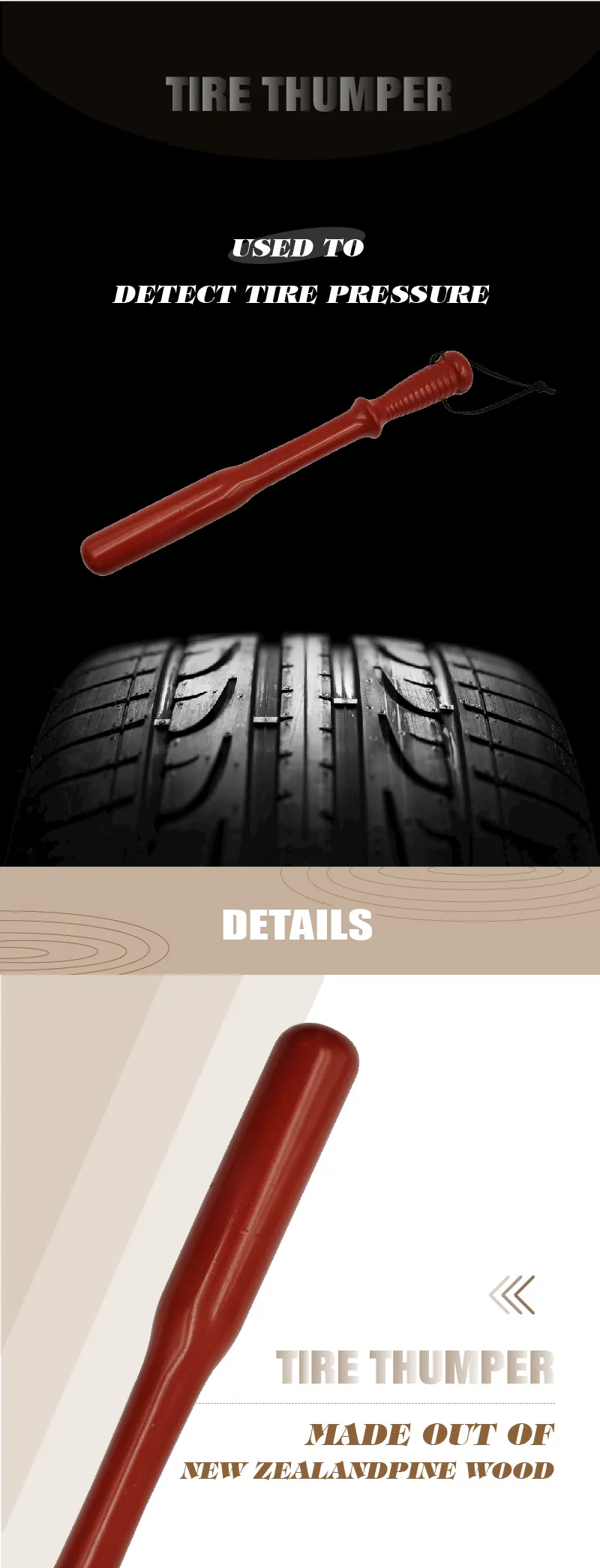 Tire thumper Pine wood Tire knocker Tyre checker,Auto Safety Products