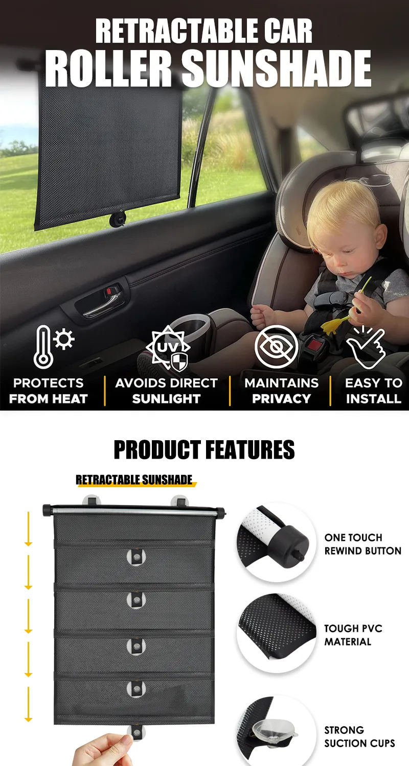Retractable Car Roller Sunshade Car Window Shades for UV and Sun Glare ...