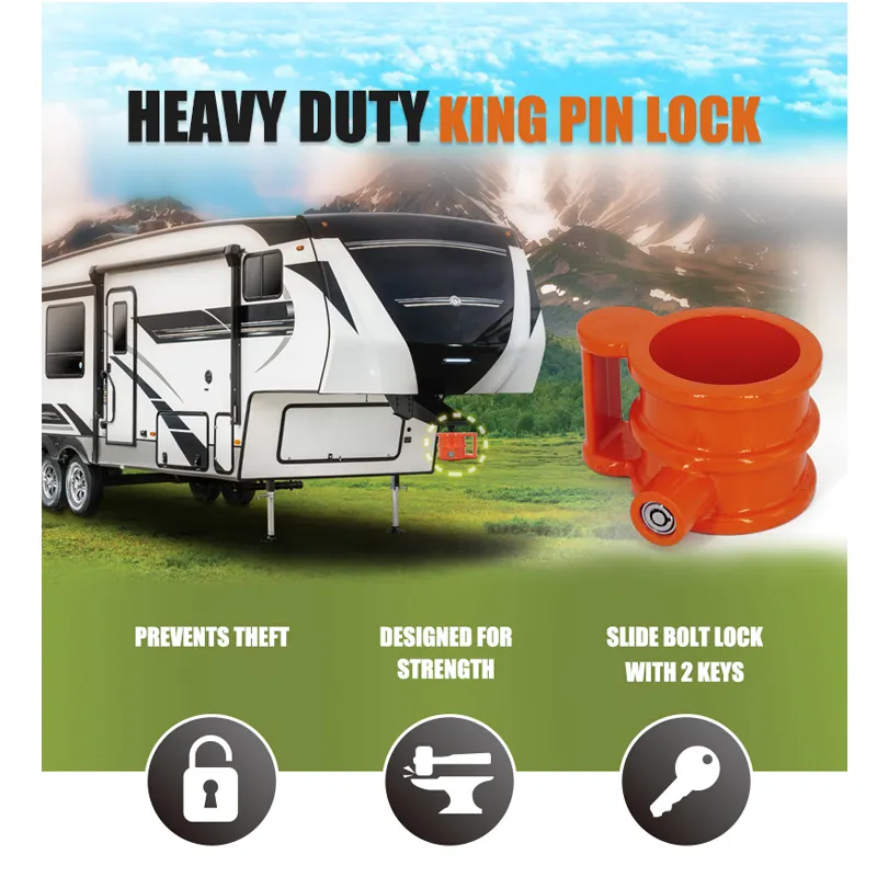 Heavy Duty 5th Wheel King Pin Lock Solid Steel With Handle Anti Theft
