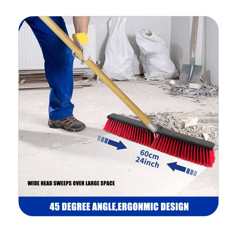 Commercial Push Broom Brush and Broom Set Outdoor for Cleaning Bathroom
