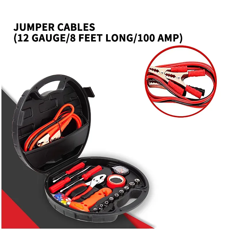 Custom Universal 30 pieces Tool Set Auto Car Emergency repair and rescue Kit With Jumper Cables