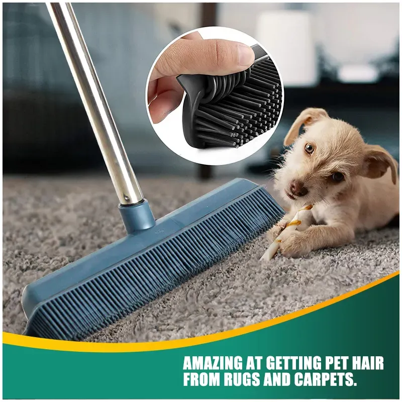 Silicone Pet Hair Broom Telescopic Magic Clean Scratch Bristle Long Push Broom for Carpet