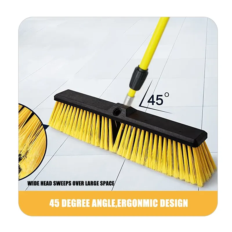 Push Broom Brush and Broom Set Heavy-Duty Outdoor Commercial for Cleaning Bathroom Kitchen Patio Garage Deck Concrete Wood Stone