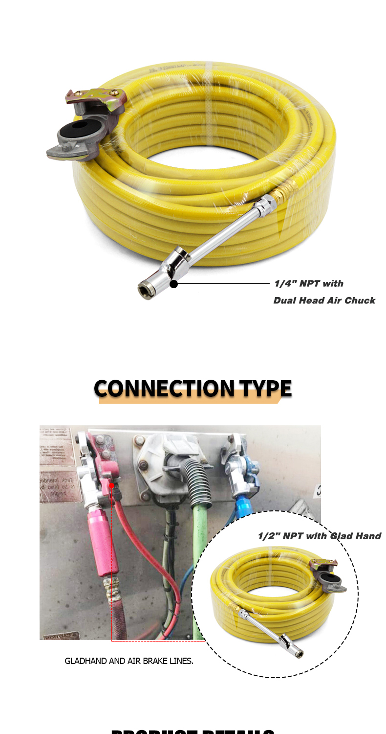 Air PVC 50' Tire Inflator Hose Kits with Gladhand Air Chuck Hose,Auto