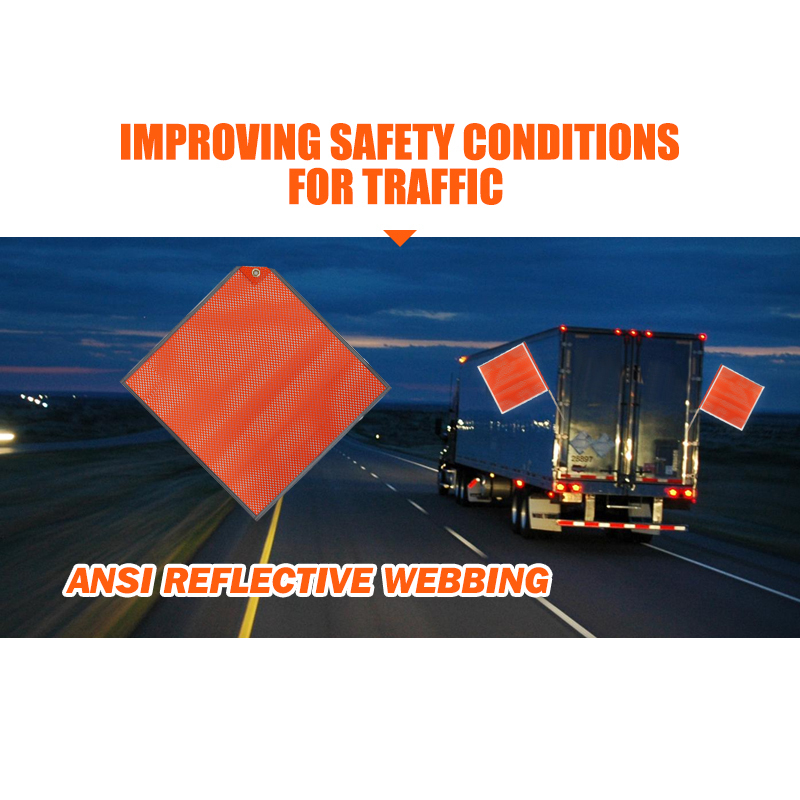 FMCSA 393.87 approved 18 x 18 Inch PVC Mesh Jersey Mesh Safety Flag With One Grommet ANSI Reflective Webbing