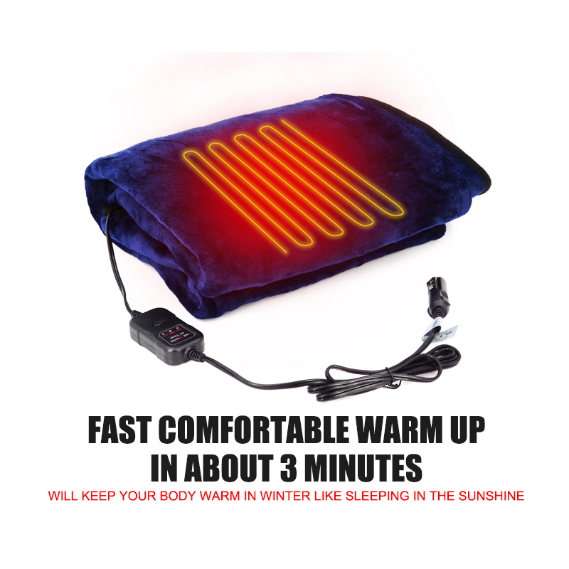 Flame Resistant Electric Car Blanket Heated 12 Volt Travel Throw For