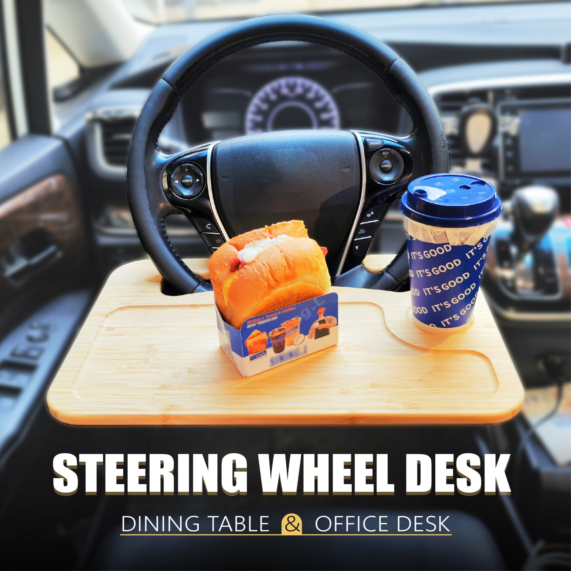 Bamboo DoubleSided Steering Wheel Tray Steering Wheel Desk for Laptop