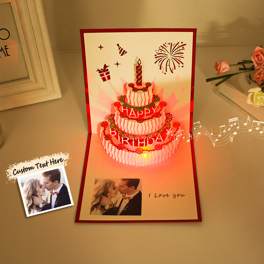 Custom Photo 3d Pop Up Birthday Greeting Card Personalized Led Light