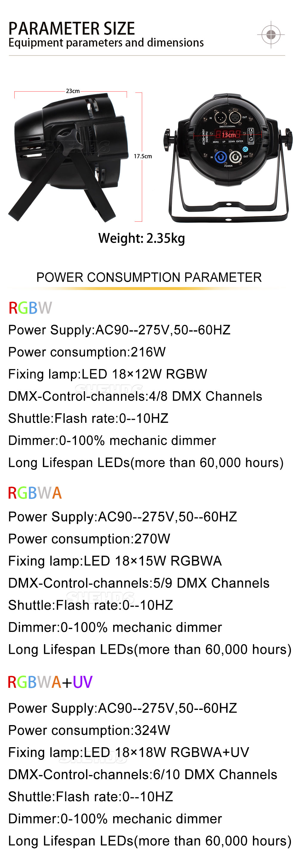 BARRA LED EXTERIOR 18 LEDS DE 15W RBGWA UV SL PROLIGHTING