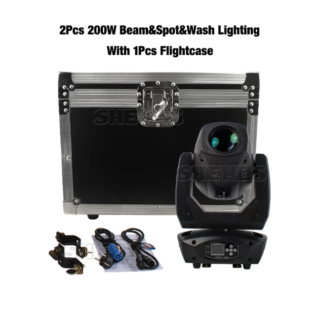 FlightCase With 2pcs Beam&Wash&Spot 200W 3IN1 Lighting DJ Disco Stage Moving Head Lights Stage DJ Lighting