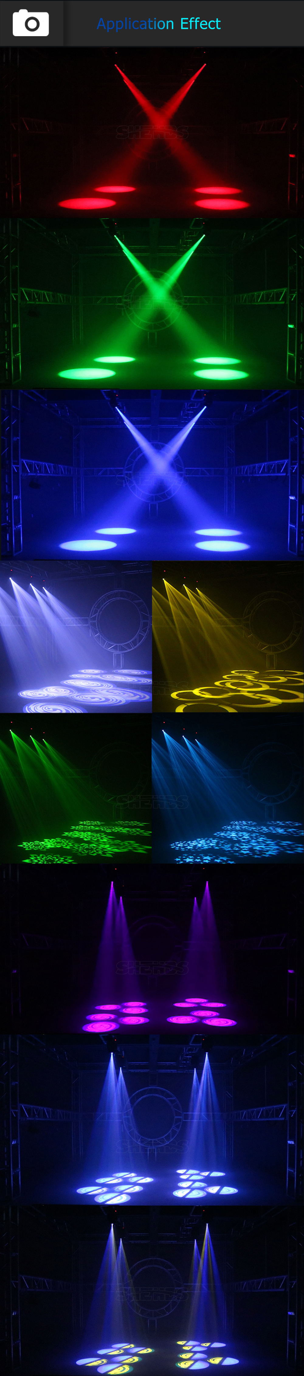 SHEHDS Luz de cabeza móvil LED 80W Focos con 8 colores 8 Gobos DJ luces  3-Facet giratorio prisma enfoque electrónico activado por sonido Control  DMX