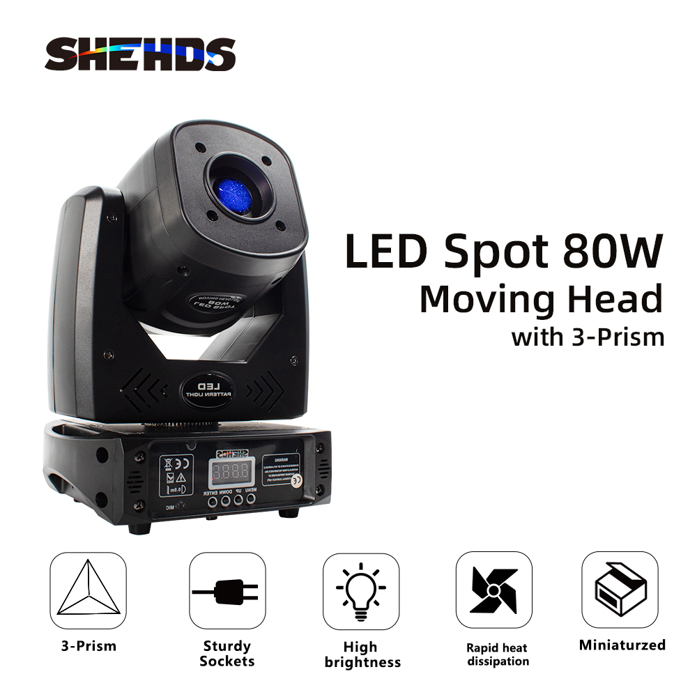 SHEHDS LED Spotlight 80W With 3-Prism Gobo Moving Head Light Party Dj  Equipment DJ Disco Night Club