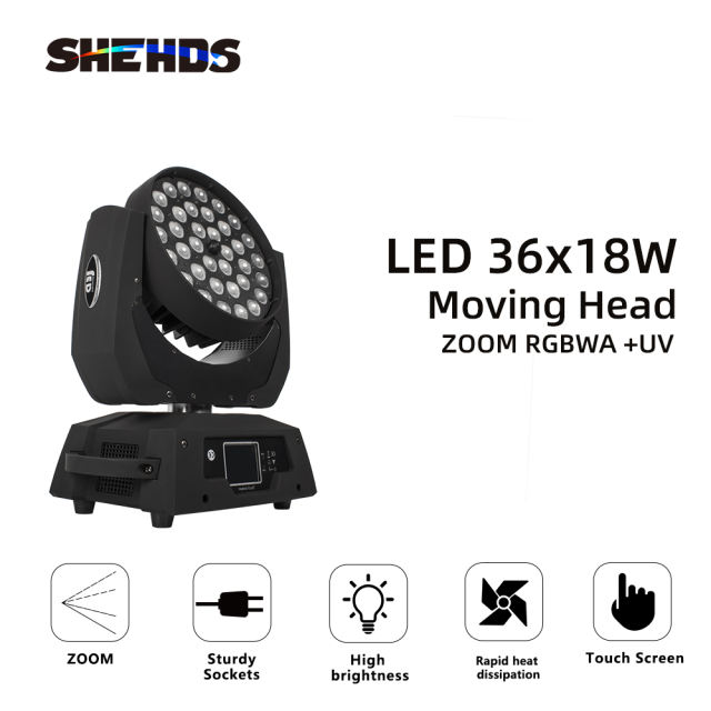 LED Wash 36x18W RGBWA+UV 6in1 Moving Head Stage Lighting Free and Fast Shipping