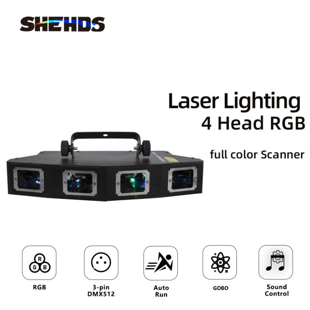 Laser Bar DMX 3D 4 Head RGB GOBO Scanner Line Disco DJ Projector Stage Effect Laser Light