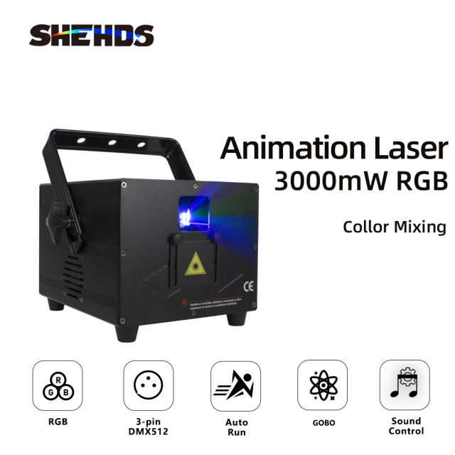 Full Color 3D Effect 3000MW RGB Laser Scanner Lights DJ Party Bar Projector Stage Lighting