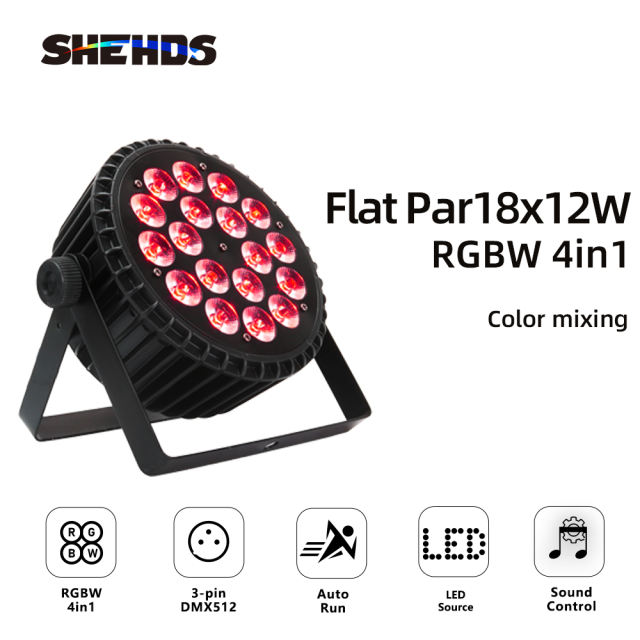 Aluminum Alloy LED Flat Par 18x12W RGBW 4in1 DMX512 for Discos/Party/Stage Effect Lighting