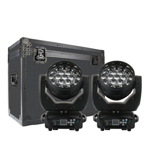 Flight Case "WITH" 2 pcs 19x15W Beam+Wash Zoom Moving Head Light DJ Disco Stage Moving Head Lights Stage DJ Lighting