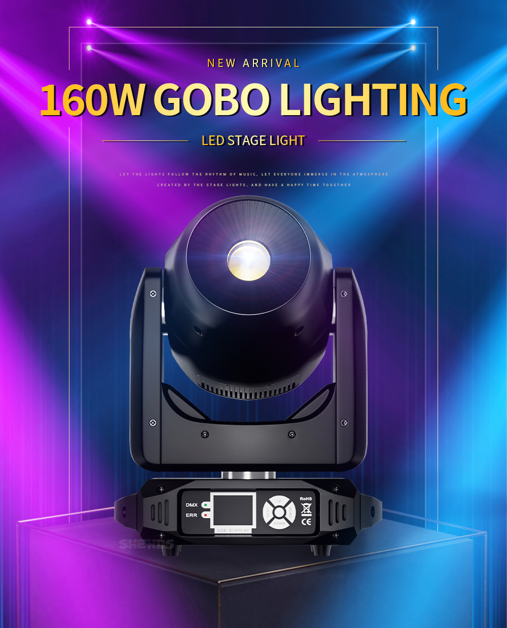 SHEHDS 8-Prism LED Spot 160W Gobo Lights With LED Ring and LCD Display  Moving Head Lights Stage Effect Lighting For DJ Disco Stage Wedding Night  Club