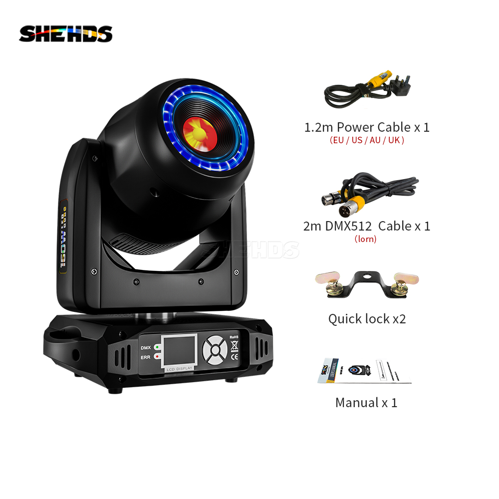 SHEHDS 8-Prism LED Spot 160W Gobo Lights With LED Ring and LCD