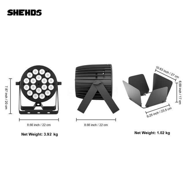 SHEHDS New Version Big Aluminum alloy LED 18x18W RGBWA UV 6in1 PAR Light  High power Even color mixing For DJ Projector