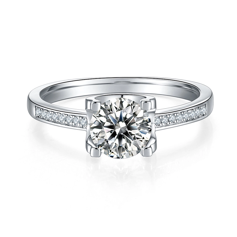 AMO 1CT VVS MOISSANITE S925 WHITE GOLD PLATE 4 PRONGS SHINY