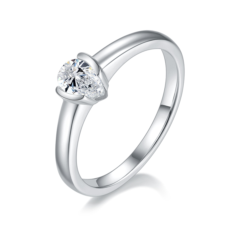 AMO 0.5CT VVS MOISSANITE S925 WHITE GOLD PLATED SOLITAIRE DIAMOND CLASSIC RING-PEAR CUT