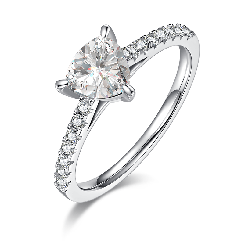 AMO 1.0CT VVS MOISSANITE S925 WHITE GOLD PLATED TRIANGLE CUT ENGAGEMENT RING